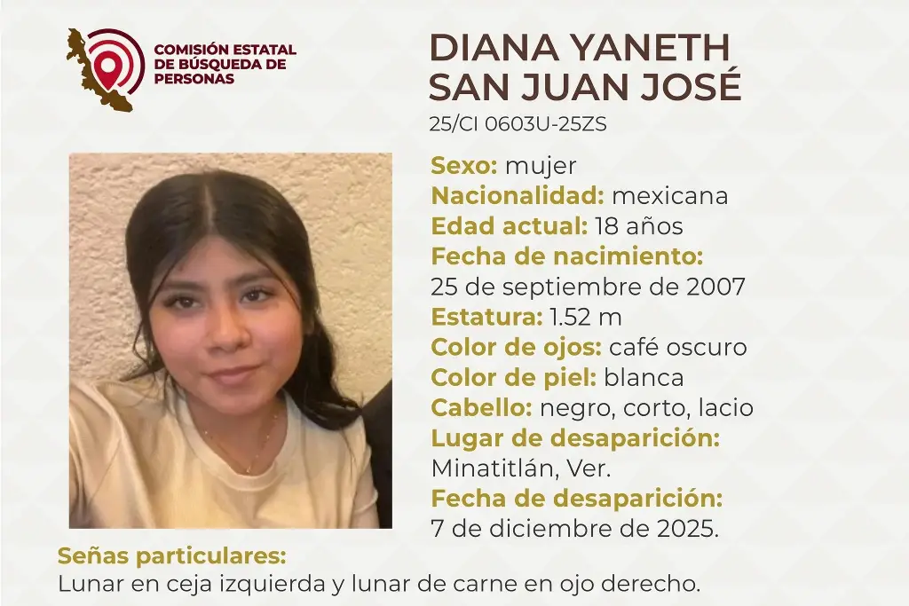 Imagen Ella es Diana Yaneth, tiene 18 años y desapareció al sur de Veracruz 