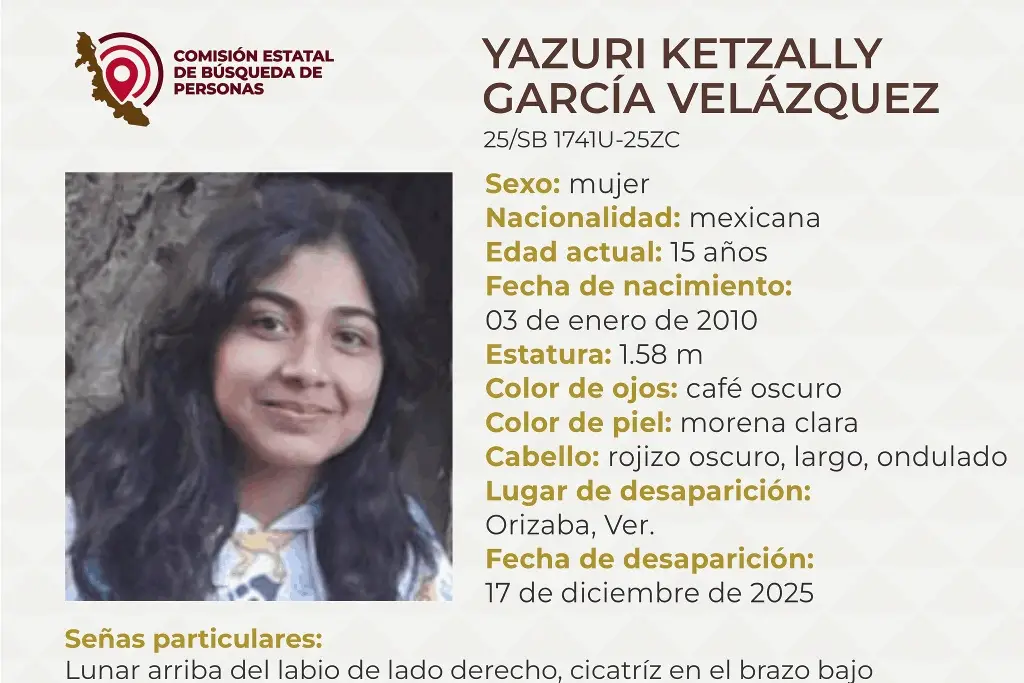 Imagen Menor de edad desaparece en Orizaba, Veracruz; estas son sus características 