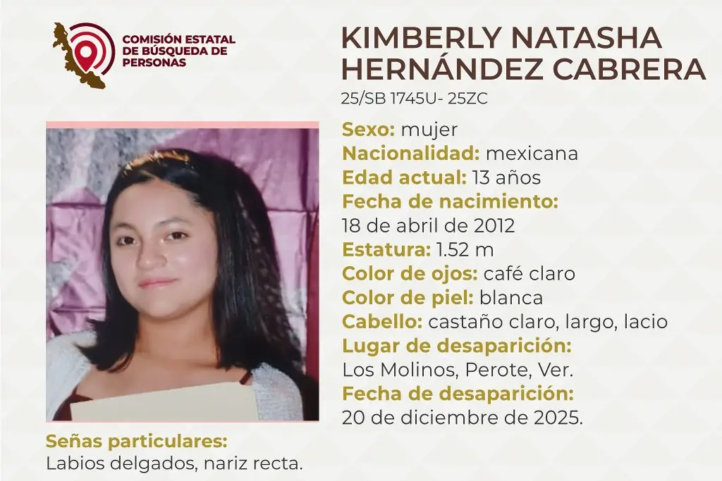 Imagen Menor de edad desaparece en Perote, Veracruz; aquí sus características 