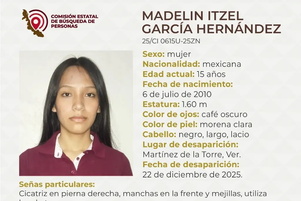 Ella es Madelin, tiene 15 años y desapareció al norte de Veracruz