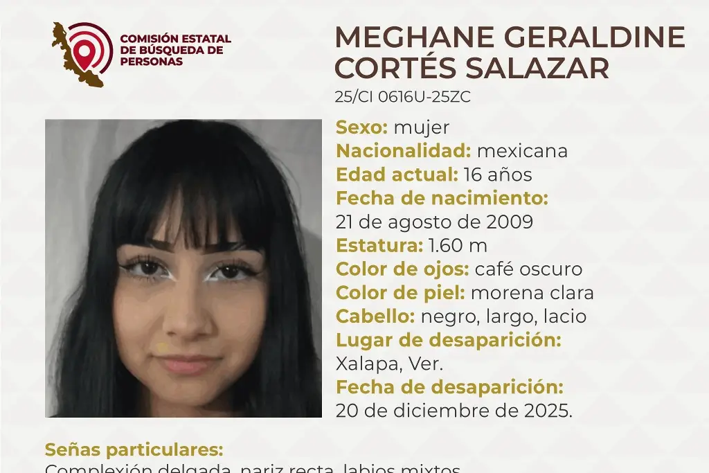 Imagen Menor de edad desaparece en Xalapa, Veracruz; estas son sus características 