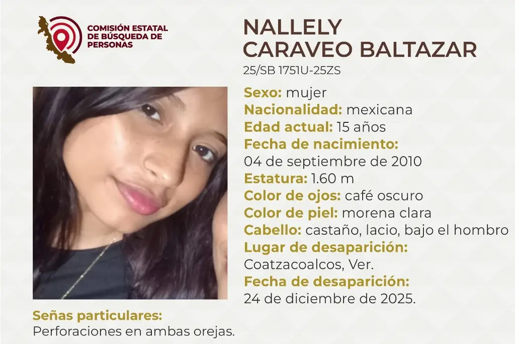 Menor de edad desaparece al sur de Veracruz; estas son sus características 