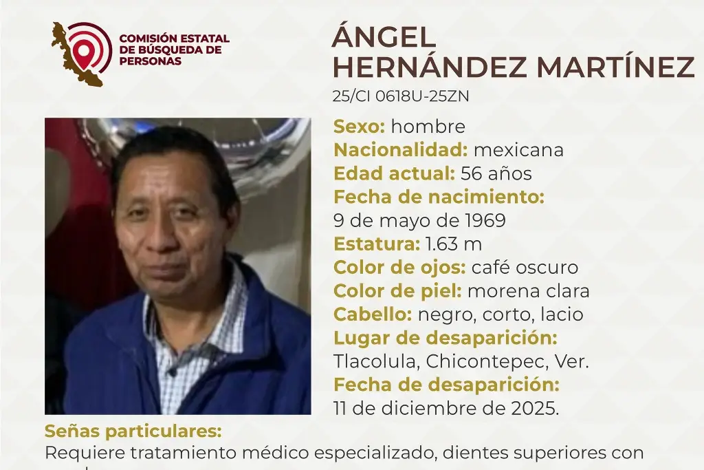 Imagen Piden apoyo para localizar a hombre desaparecido al norte de Veracruz 