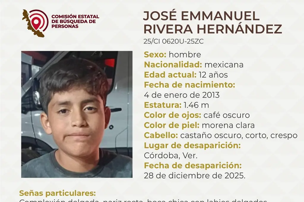 Imagen Menor de edad desaparece en Córdoba, Veracruz