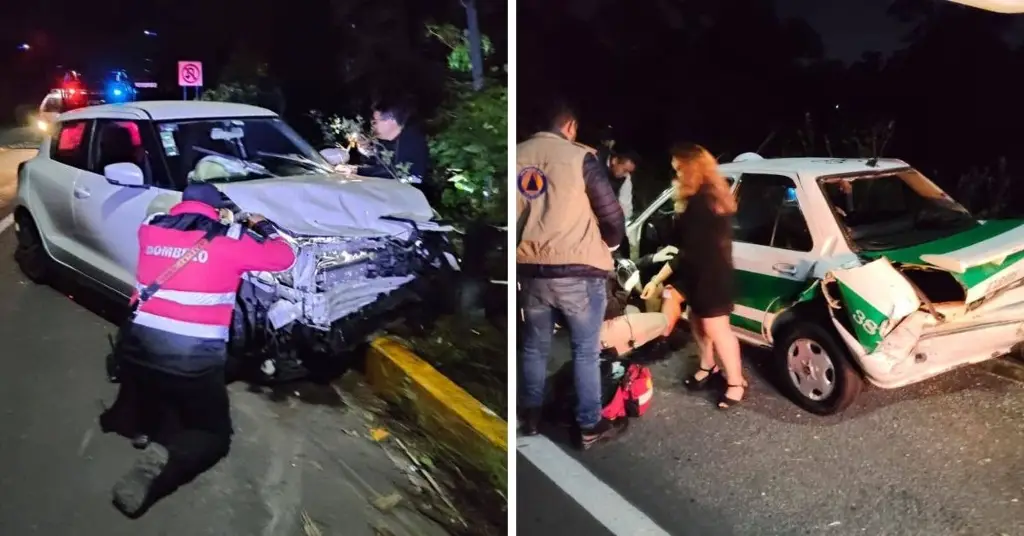 Fuerte accidente en Coatepec deja lesionados y dos autos destrozados