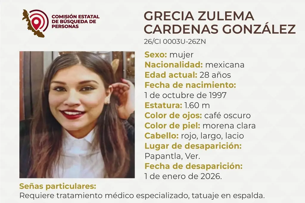 Imagen Joven mujer desaparece al norte de Veracruz; estas son sus características 