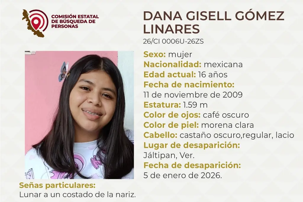 Imagen Menor de edad desaparece al sur de Veracruz; estas son sus características 