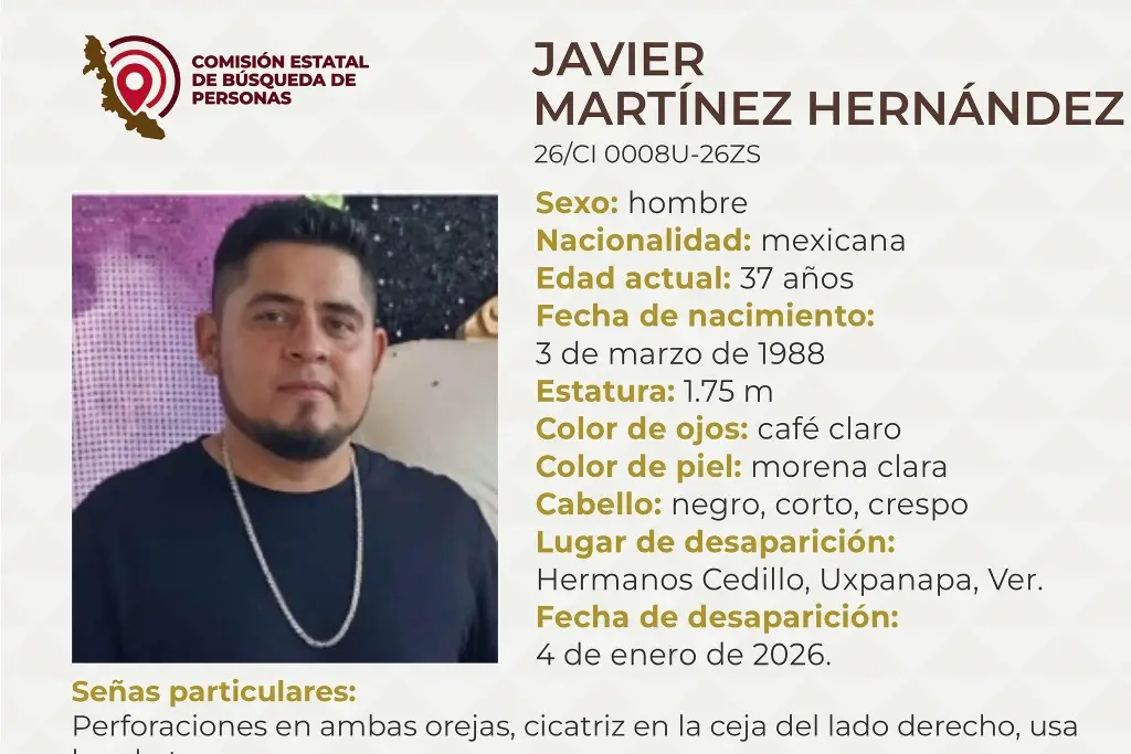 Imagen Piden apoyo para localizar a hombre desaparecido al sur de Veracruz 