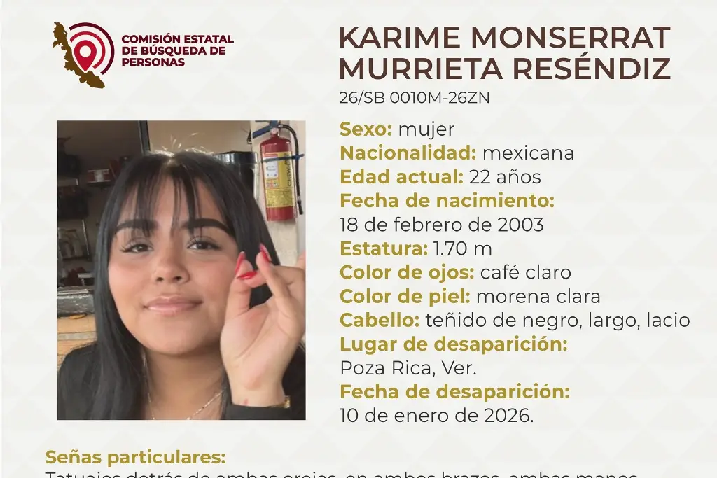 Imagen Joven mujer desaparece al norte de Veracruz; estas son sus características