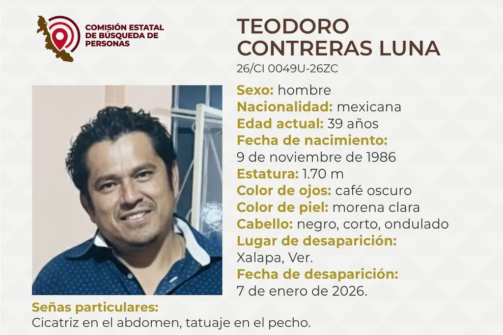 Imagen Él es Teodoro, tiene 33 años y desapareció en Xalapa, Veracruz 