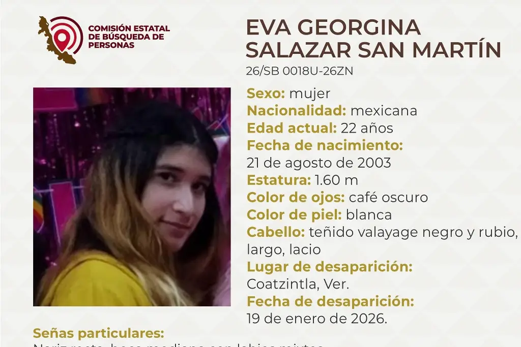 Imagen Joven mujer desaparece al norte de Veracruz; estas son sus características 