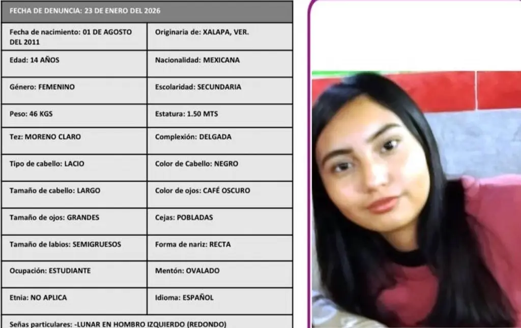 Imagen Buscan a menor de 14 años desaparecida en Xalapa, Veracruz
