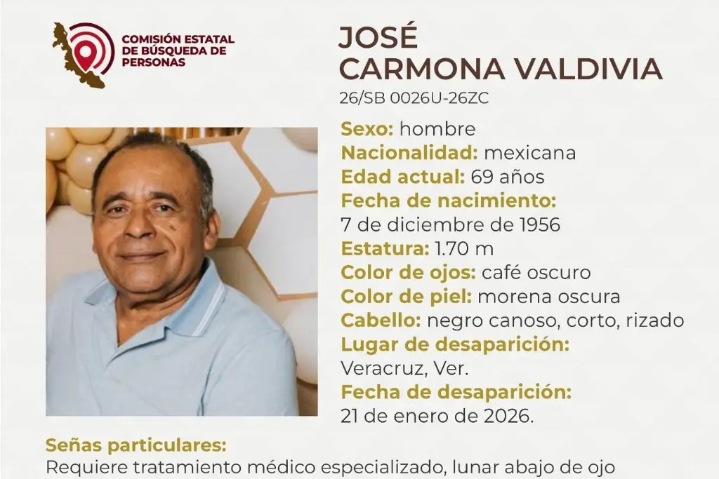 Imagen Desaparece adulto mayor en el puerto de Veracruz; estas son sus características 