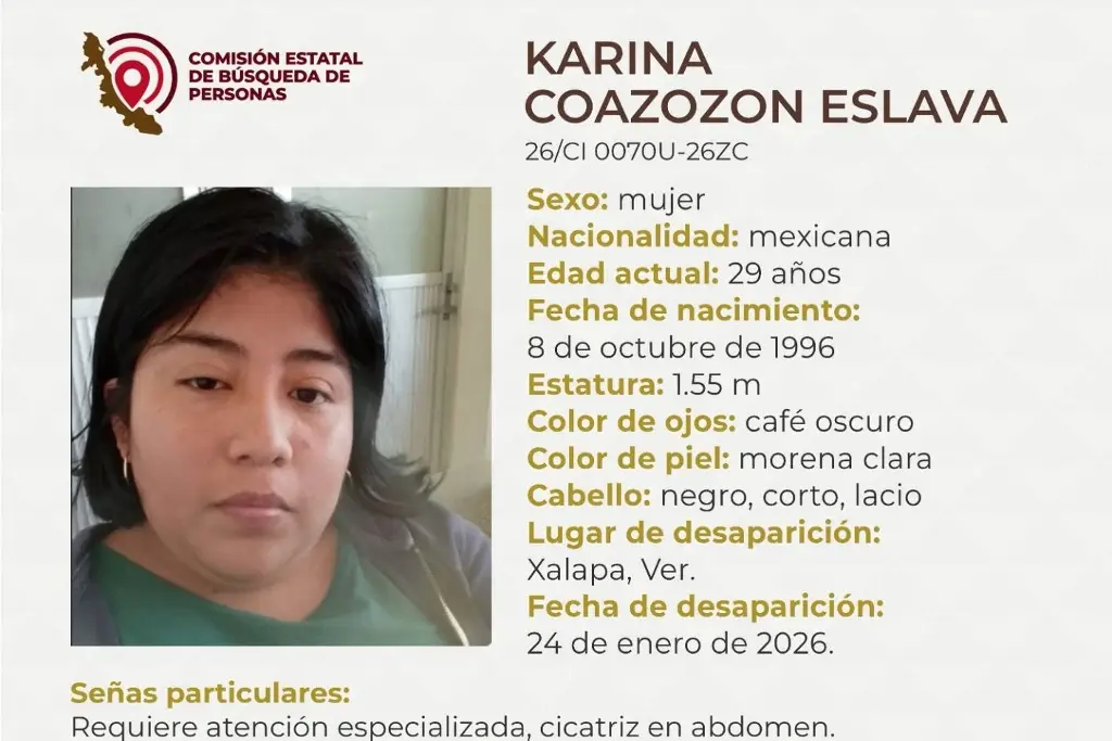 Imagen Piden apoyo para localizar a joven mujer desaparecida en Xalapa, Veracruz 