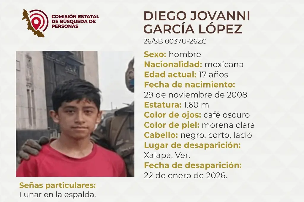 Imagen Piden apoyo para localizar a menor de edad desaparecido en Xalapa, Veracruz 