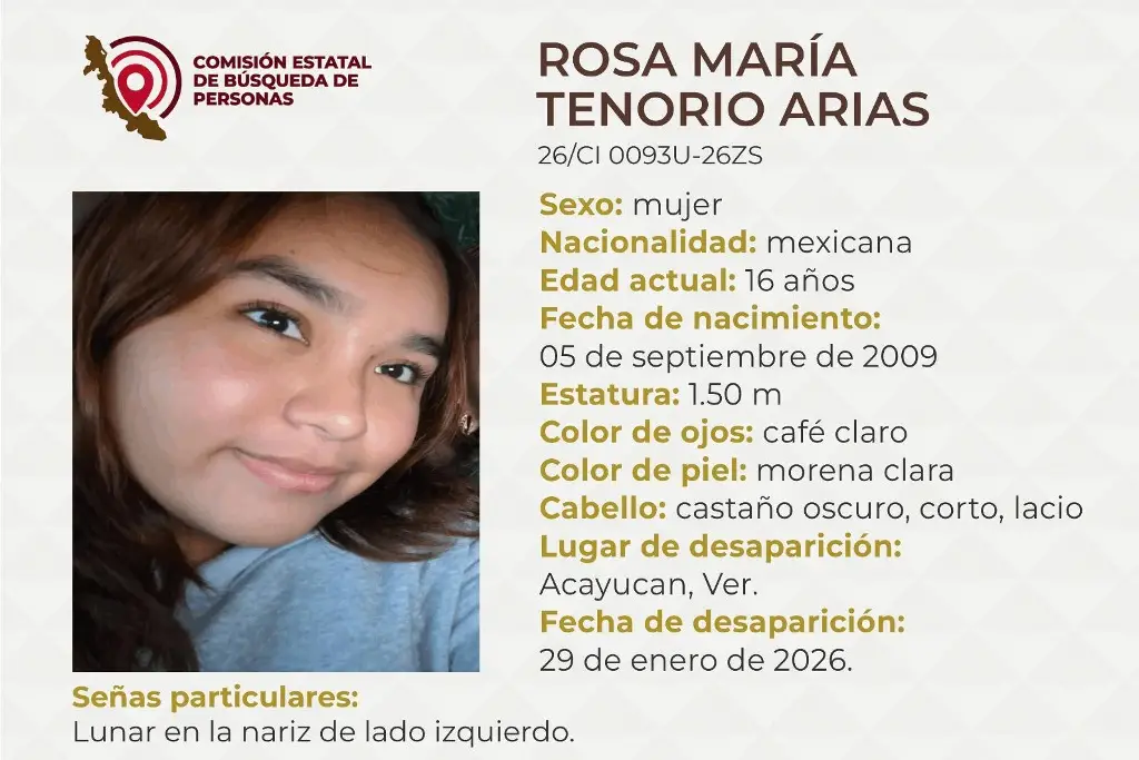 Imagen Ella es Rosa María, tiene 16 años y desapareció al sur de Veracruz 