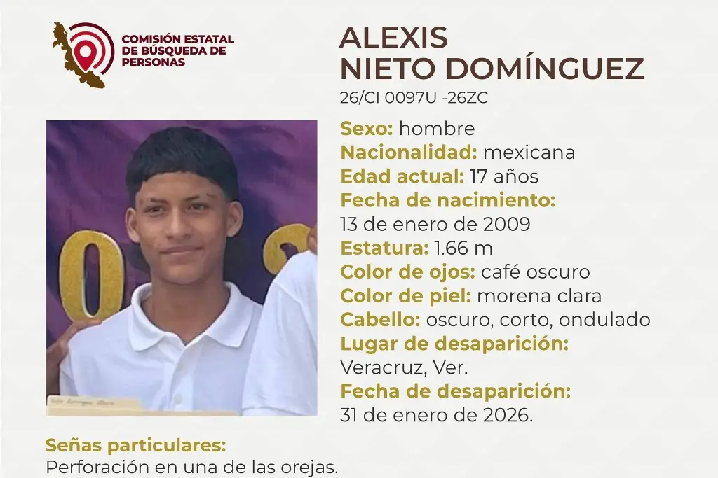 Imagen Menor de edad desaparece en el puerto de Veracruz; estas son sus características