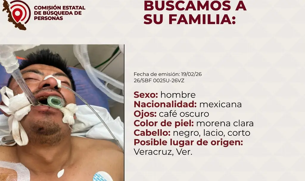 Imagen Buscan a familia de hombre hospitalizado en Veracruz