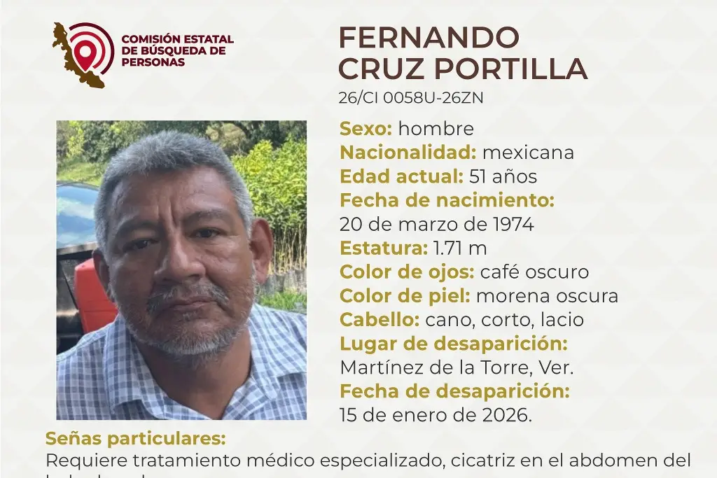 Imagen Desaparece hombre al norte de Veracruz; aquí sus características 