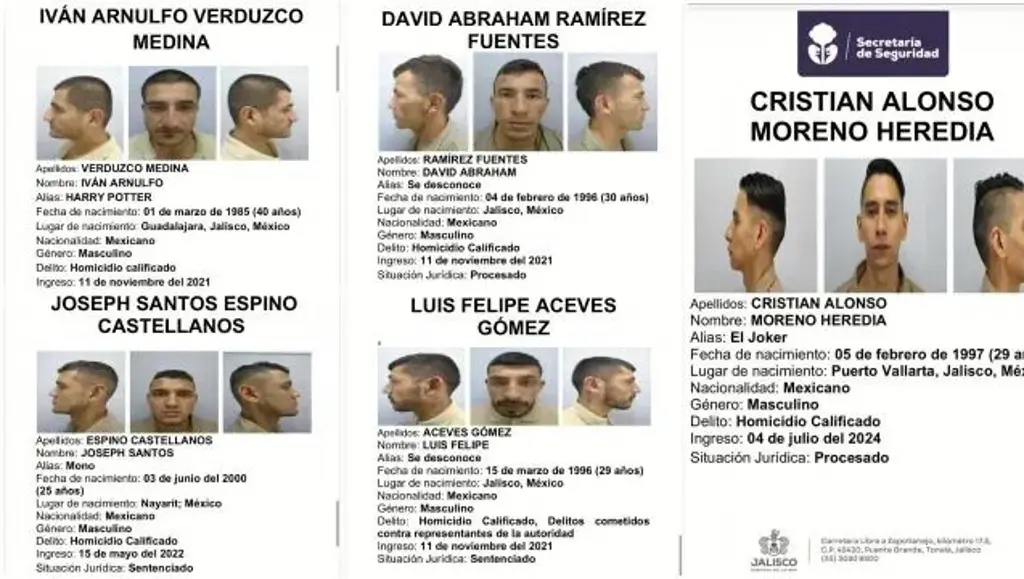 Imagen Revelan nombres y fotos de reos fugados del penal de Vallarta; siguen prófugos