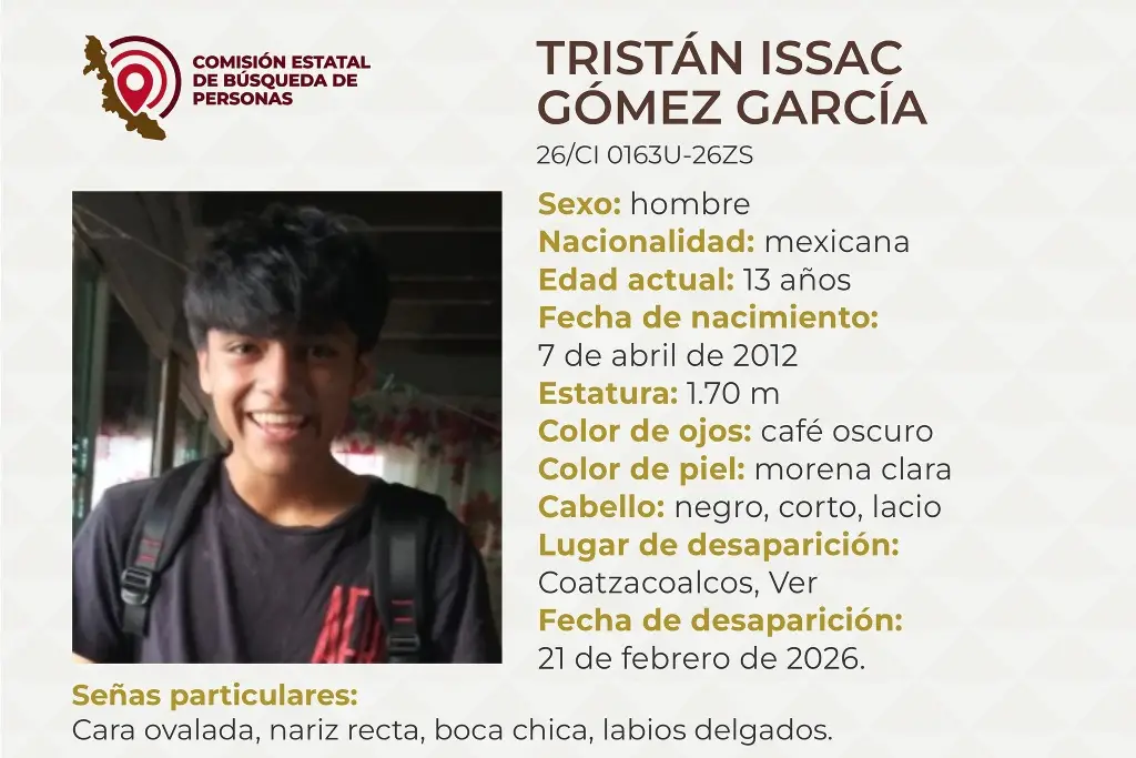 Imagen Menor de edad desaparece al sur de Veracruz; estas son sus características 