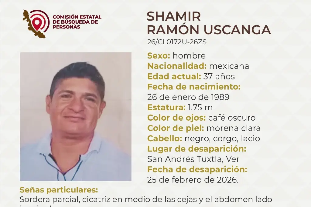 Imagen Desaparece hombre al sur de Veracruz; aquí sus características 