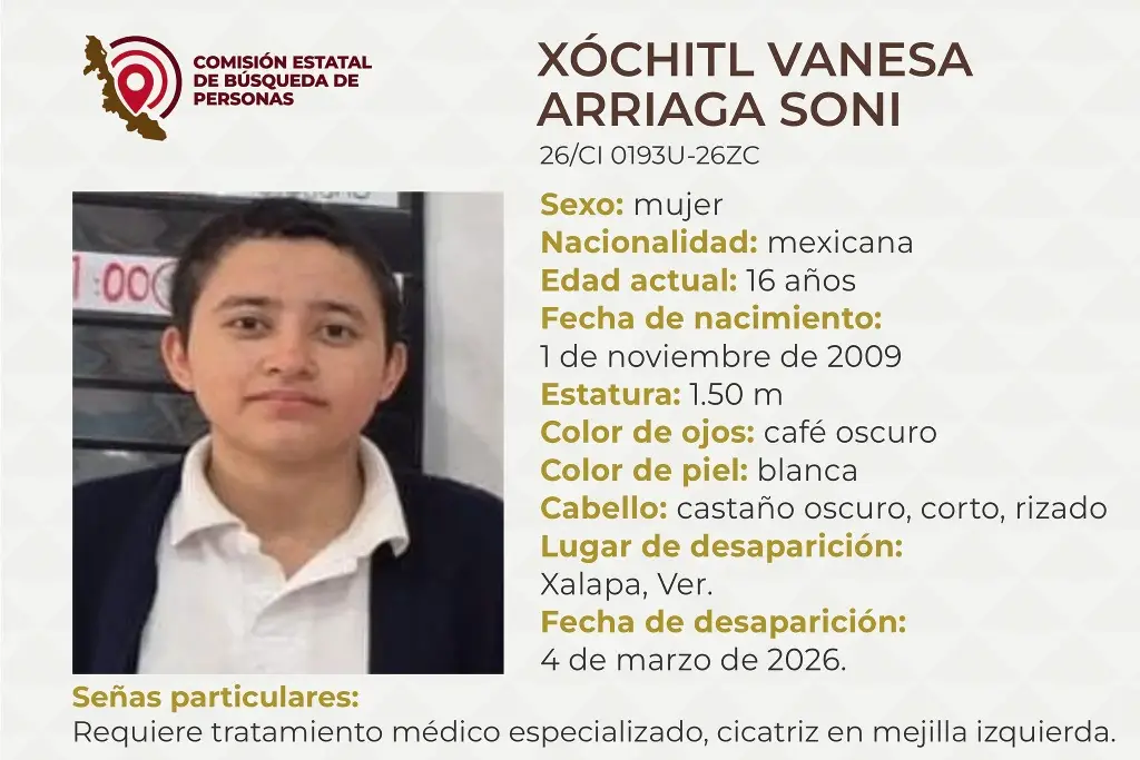 Imagen Menor de edad desaparece en Xalapa, Veracruz; aquí sus características 