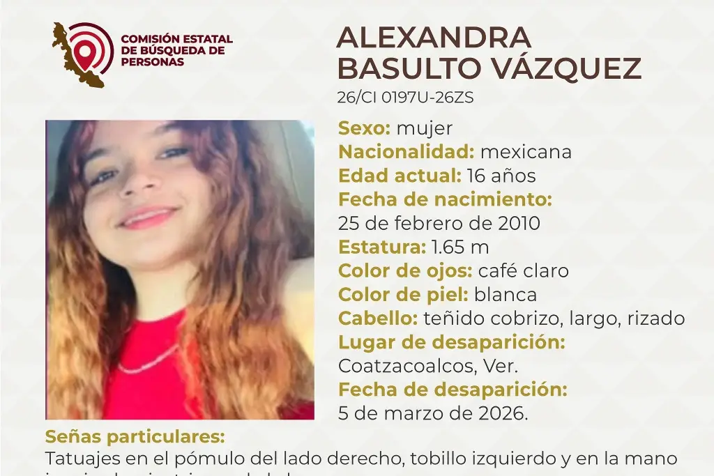 Imagen Piden apoyo para localizar a menor de edad desaparecida al sur de Veracruz