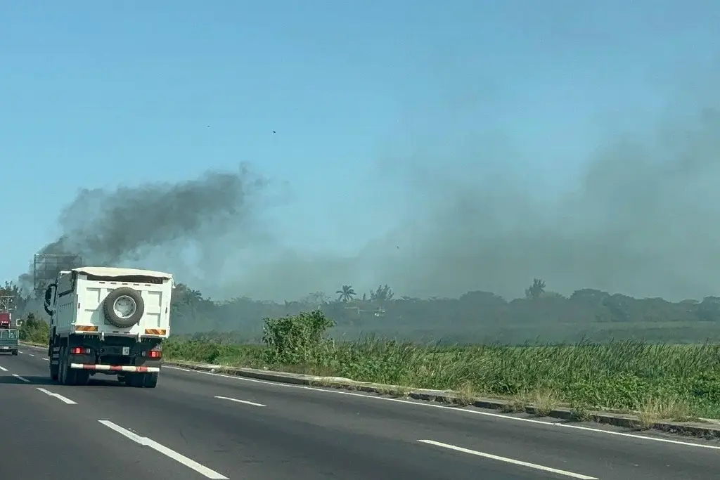 Imagen Incendio de pastizal a un costado de la carretera Veracruz-Xalapa