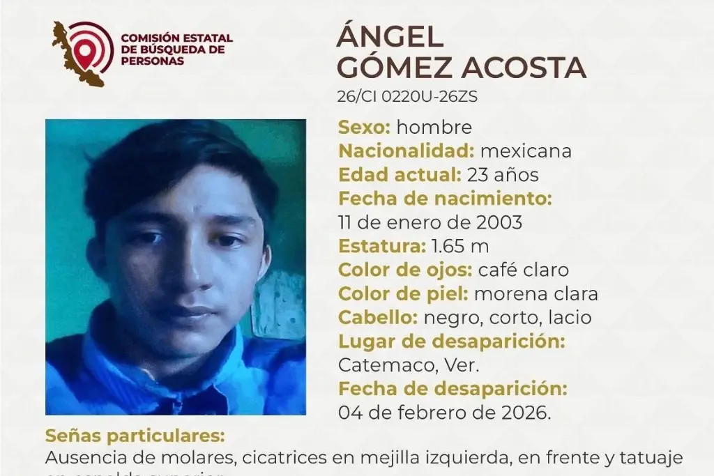 Imagen Piden apoyo para localizar a joven desaparecido en Catemaco, Veracruz