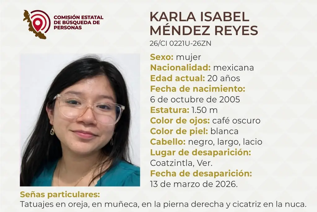 Imagen Piden apoyo para localizar a joven mujer desaparecida al norte de Veracruz 