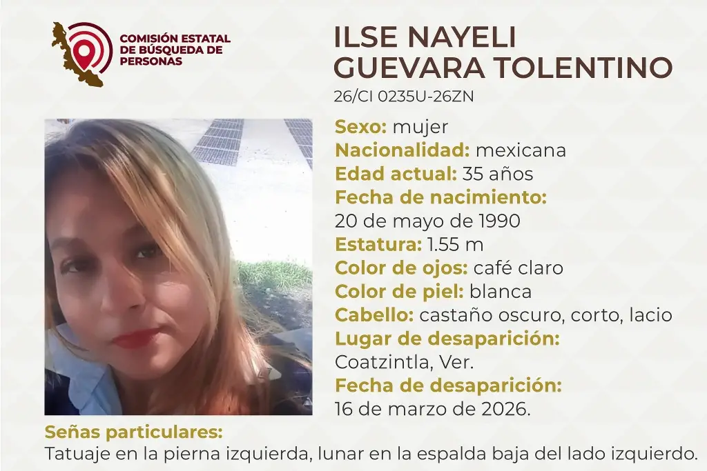 Imagen Piden apoyo para localizar a joven mujer desaparecida al norte de Veracruz 