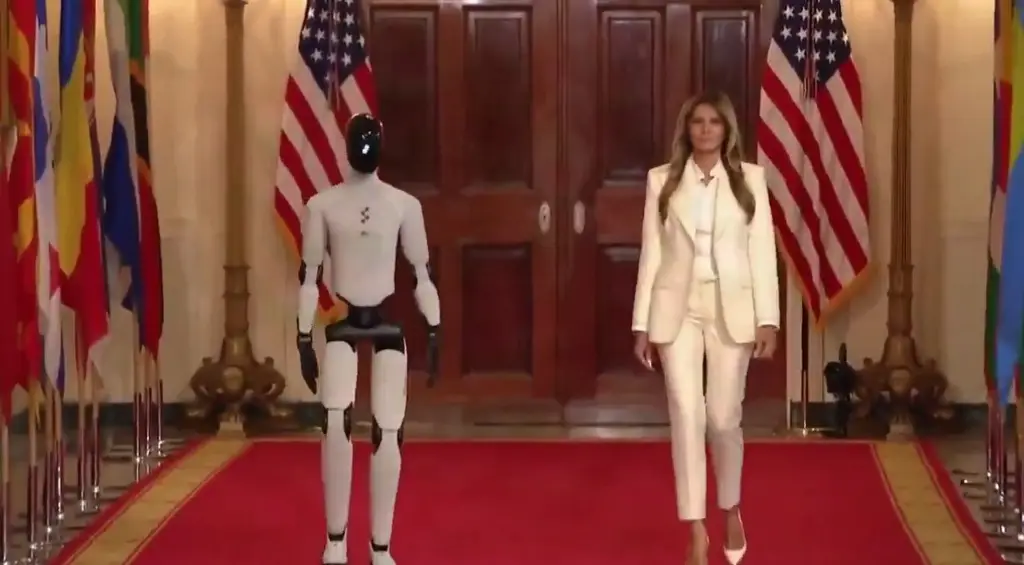 Imagen Melania Trump aparece en la Casa Blanca junto a un robot humanoide