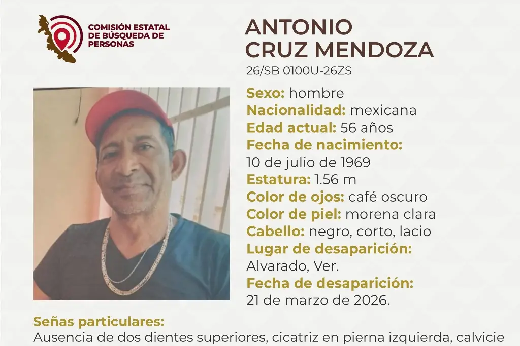 Imagen Desaparece hombre en Alvarado, Veracruz; estas son sus características 