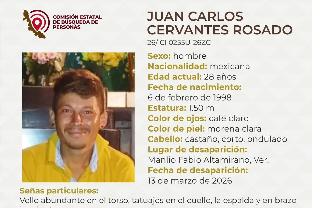 Imagen Él es Juan Carlos, tiene 28 años y desapareció en Manlio Fabio Altamirano, Veracruz 