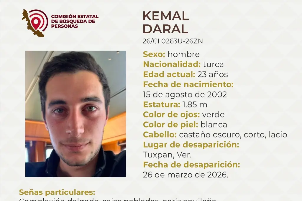 Imagen Desaparece joven originario de Turquía al norte de Veracruz; tiene ojos verdes
