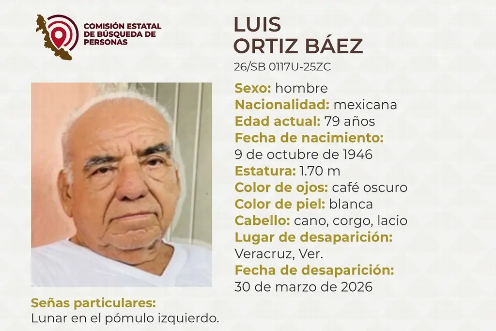 Imagen Desaparece adulto mayor en el municipio de Veracruz, piden ayuda para localizarlo