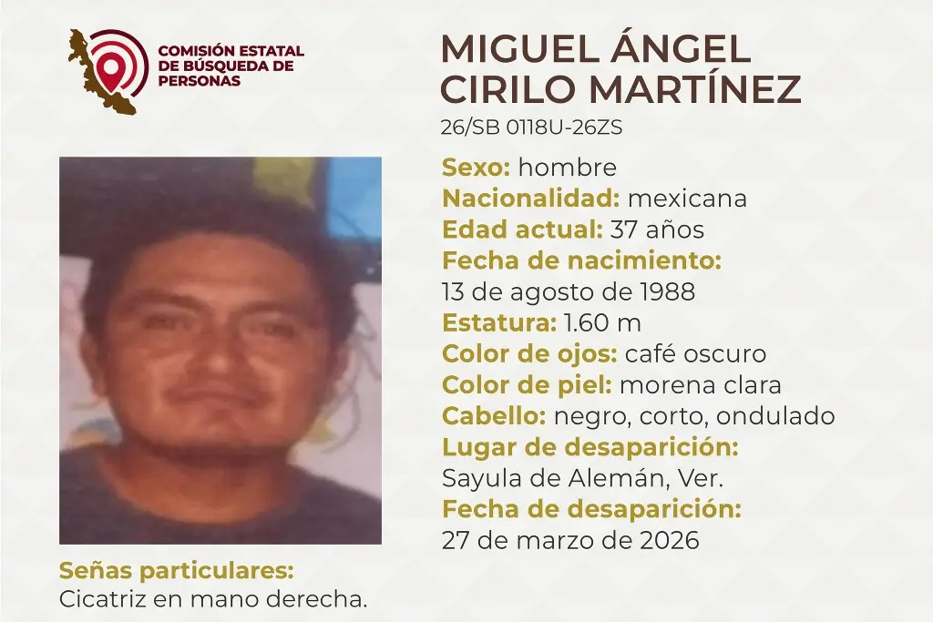 Imagen Piden apoyo para localizar a hombre desaparecido al sur de Veracruz 