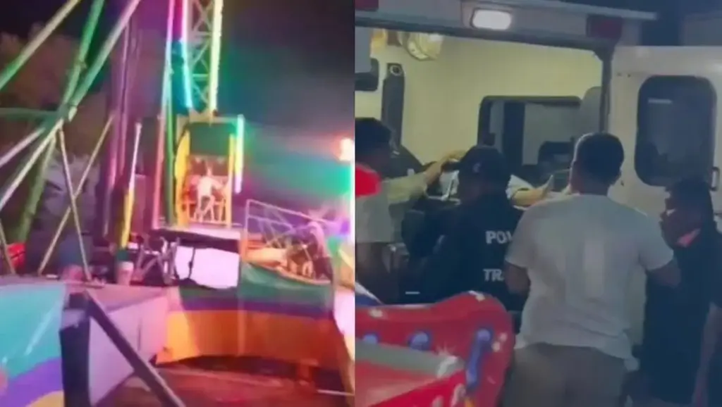 Imagen Caen jóvenes de juego mecánico en feria; hay 4 lesionados