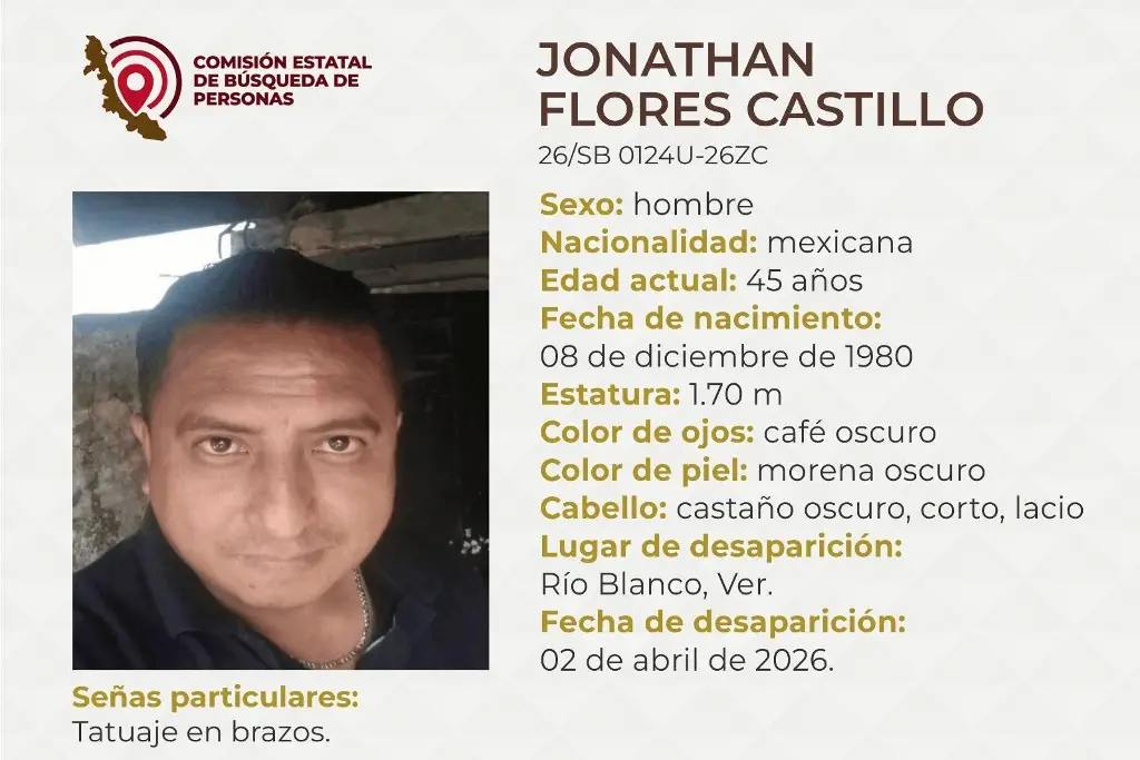 Imagen Desaparece hombre en Río Blanco, Veracruz; estas son sus características 