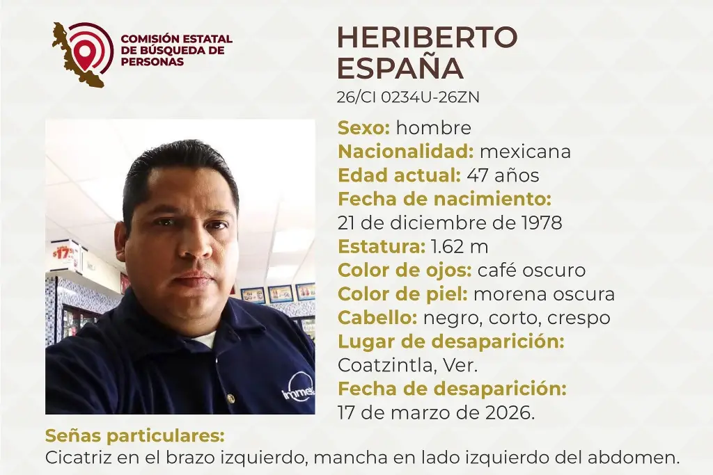 Imagen Desaparece hombre al norte de Veracruz; estas son sus características 