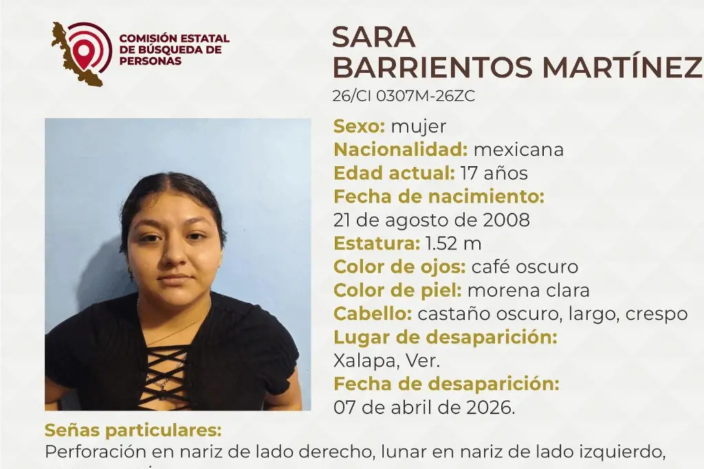 Imagen Ella es Sara, tiene 17 años y desapareció en Xalapa, Veracruz 