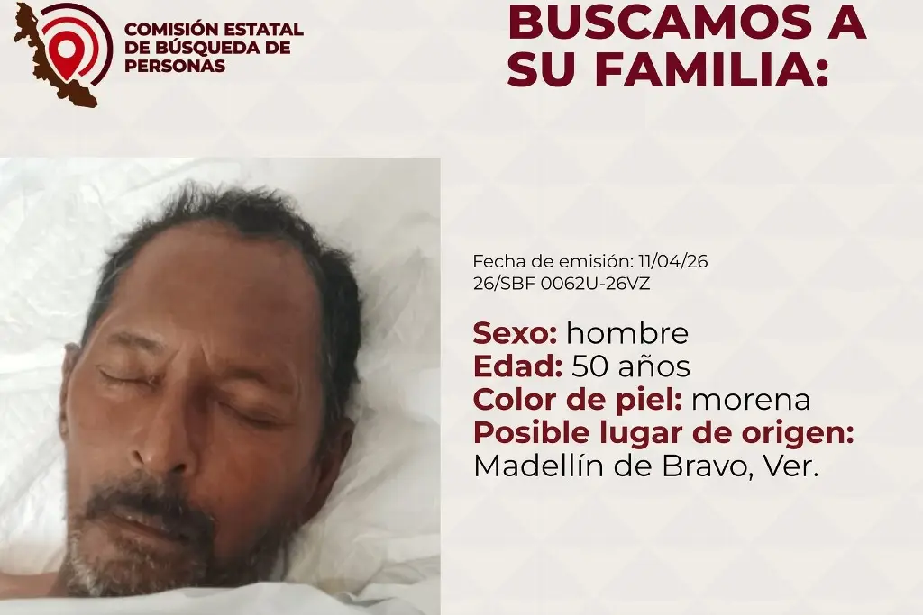 Imagen Buscan a familia de hombre hospitalizado tras ser hallado en Medellín, Veracruz