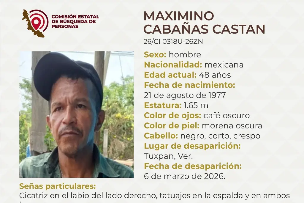 Imagen Desaparece hombre al norte de Veracruz; estas son sus características 