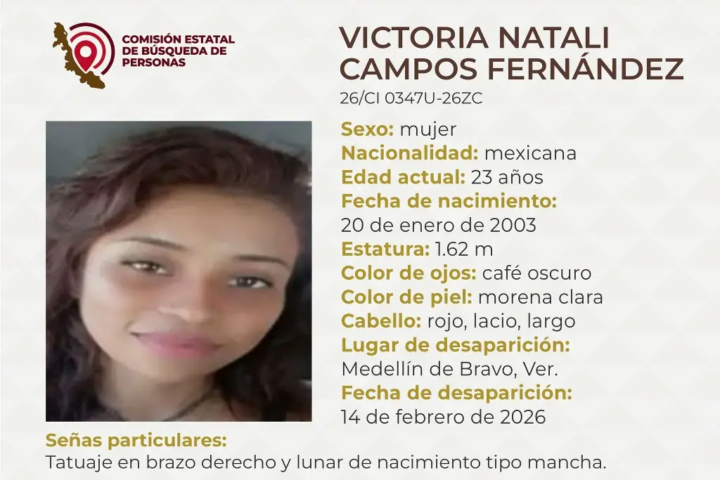 Imagen Piden apoyo para localizar a joven mujer desaparecida en Medellín de Bravo