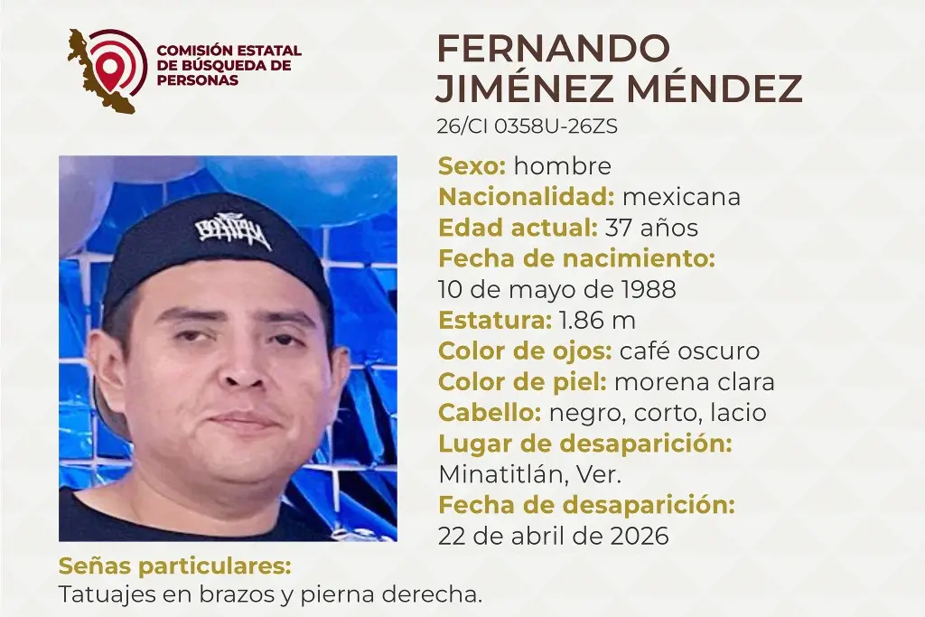 Imagen Desaparece hombre al sur de Veracruz; aquí sus características