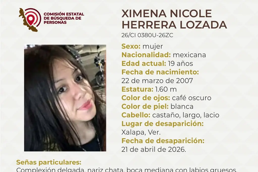 Imagen Joven mujer desaparece en Xalapa, Veracruz; aquí sus características 