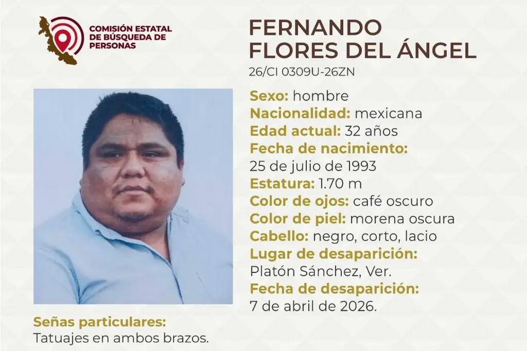 Imagen Hombre desaparece al norte de Veracruz; estas son sus características 