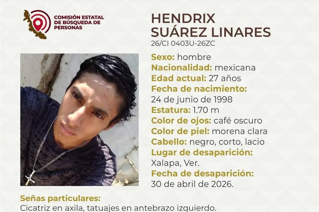 Imagen Piden apoyo para localizar a joven desaparecido en Xalapa, Veracruz 