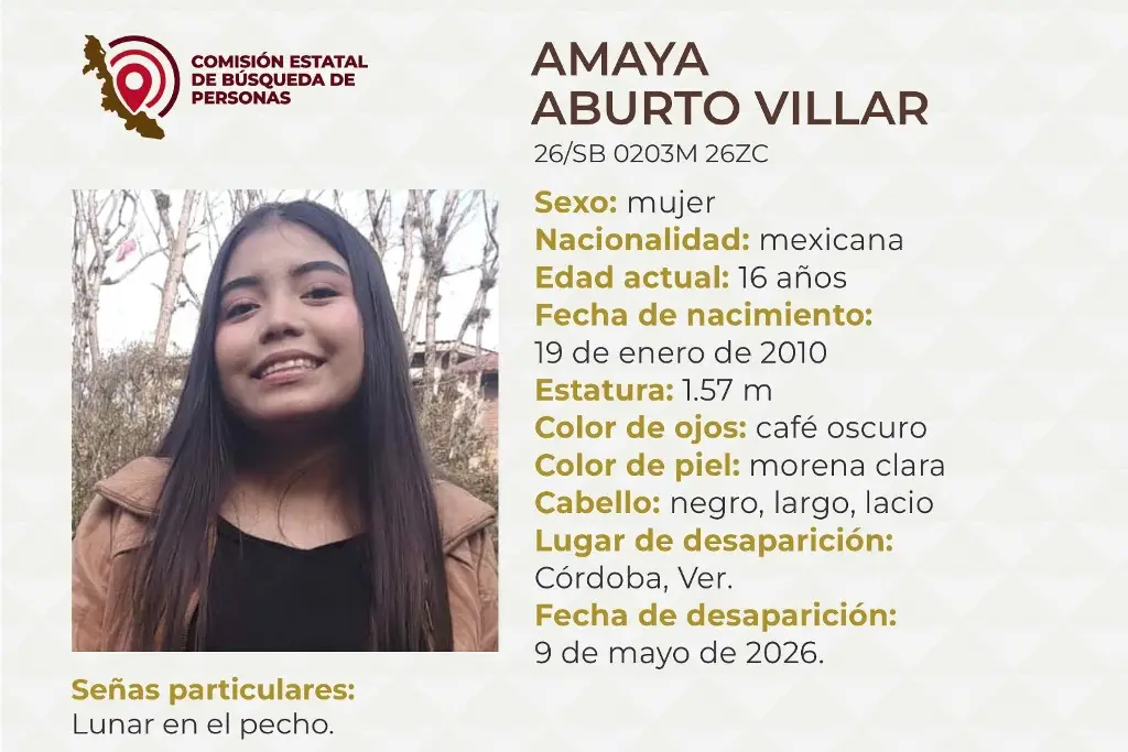 Imagen Menor de edad desaparece en Córdoba, Veracruz; estas son sus características 